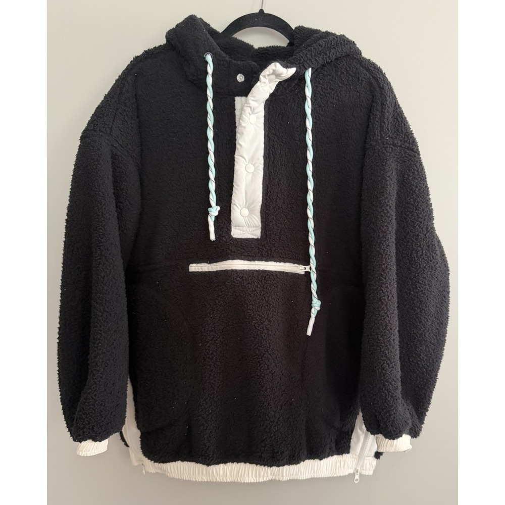 Altar'd State Frostbite Sherpa Pullover Hoodie Oversized Black Women's Size Md